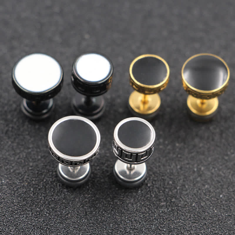 Ohrringe Titanstahl Stecker schwarz gold silber Mäander Muster Schmuck
