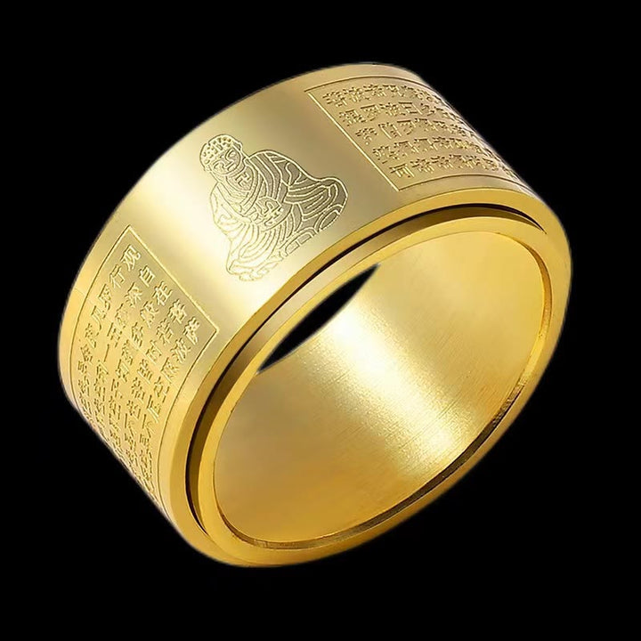 Breiter Titanstahl Ring mit Herzsutra Charakteren Ruhe Glück Schutz