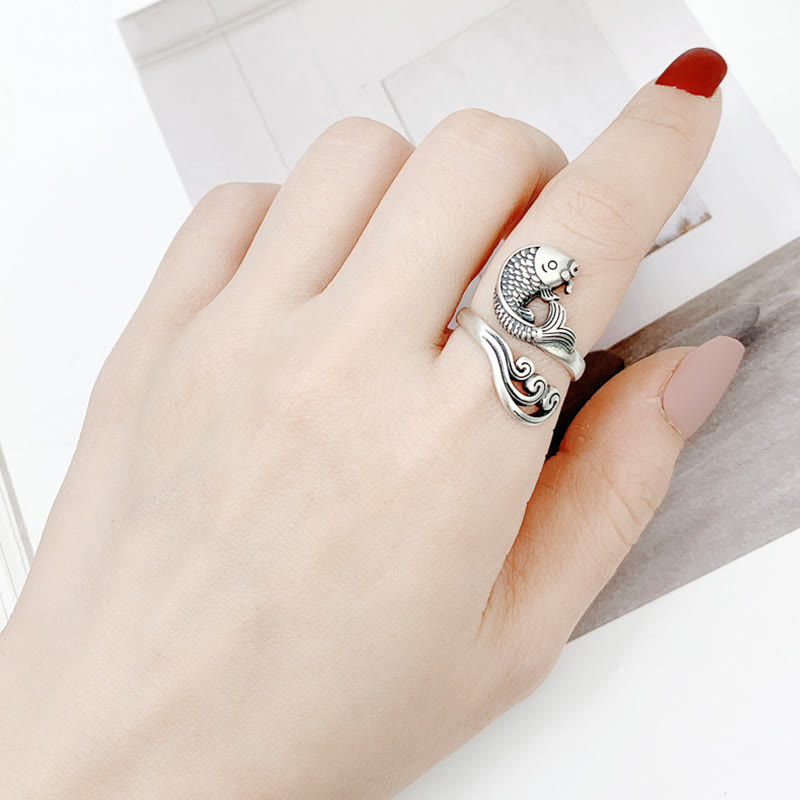 Koi Fisch Ring 925 Silber getragen Glück Wohlstand Fengshui Fingerring