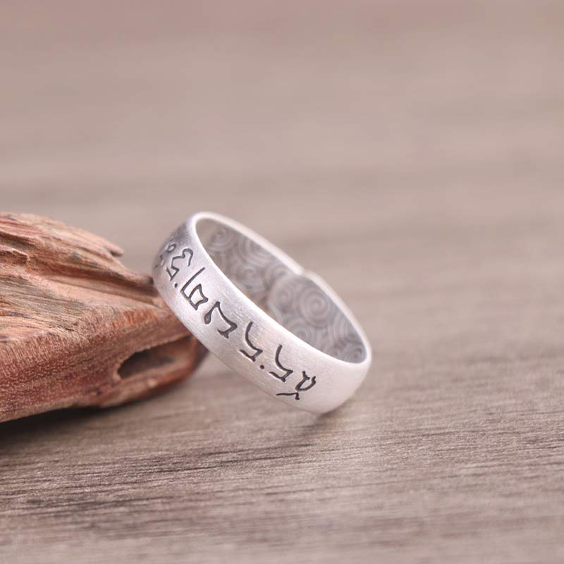 Silber Ring mit sechs Wahrheitsworten Lotus Elefant Segen Glück