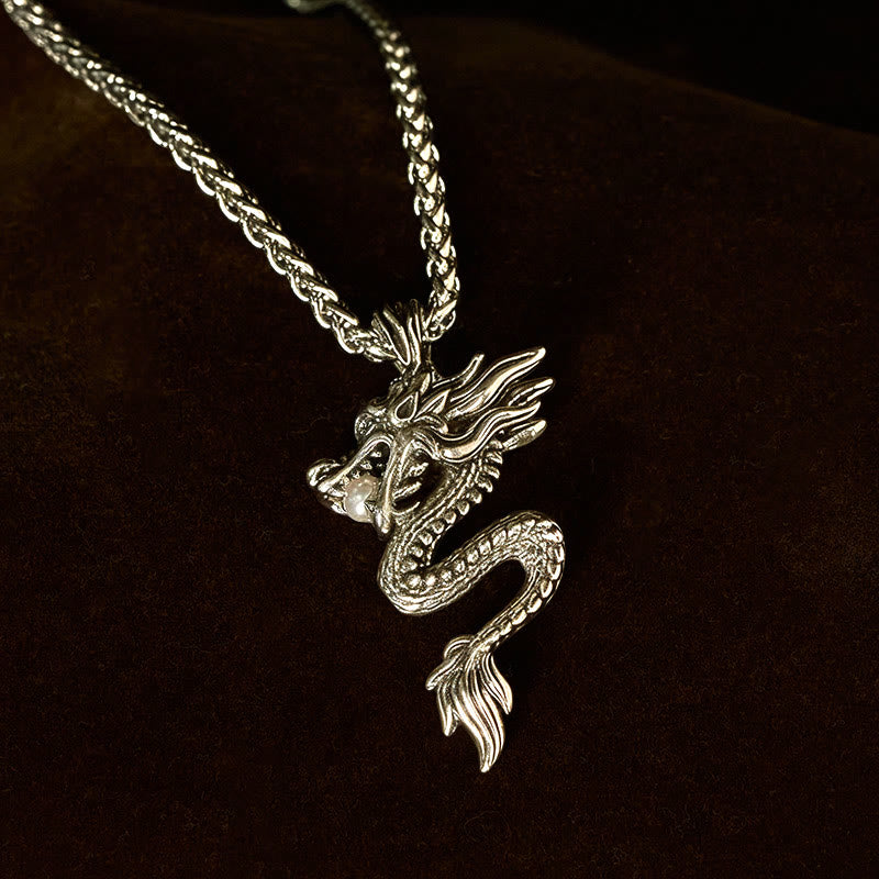 Silber Drachen Anhänger Kette mit eleganten Details Glück Schmuck