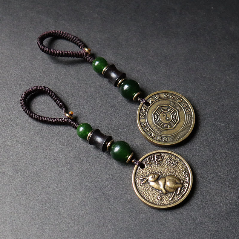 Schlüsselanhänger Pferd Bagua Kupfer Feng Shui Glücksbringer Jade spirituell