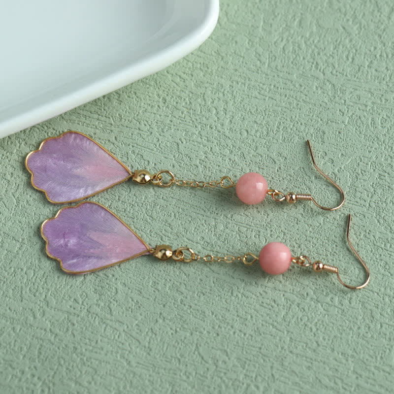 Ohrringe Seide Blütenblatt lila rosa Perle Boho Schmuck Glück Segen