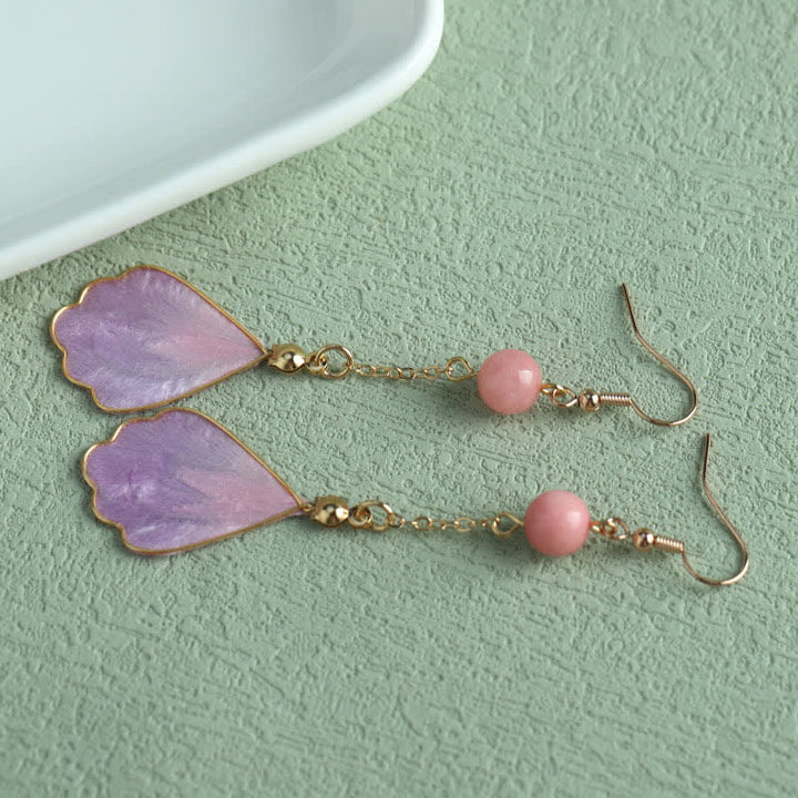 Ohrringe Seide Blütenblatt lila rosa Perle Boho Schmuck Glück Segen