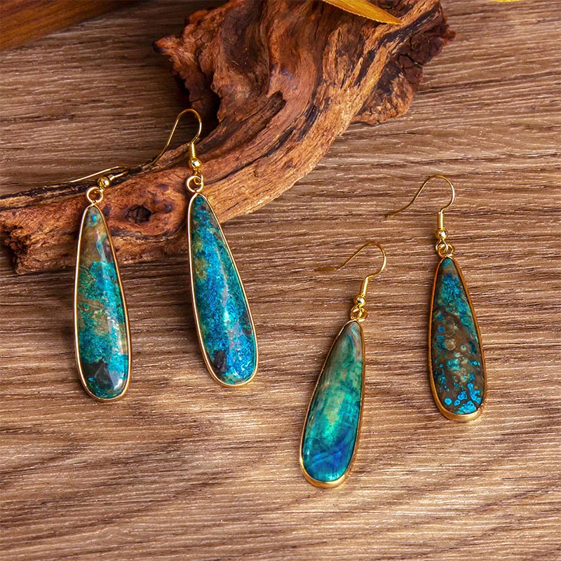 Ohrringe Kaiserstein Wassertropfen Gold Boho Schmuck spirituell Ohrhänger blau