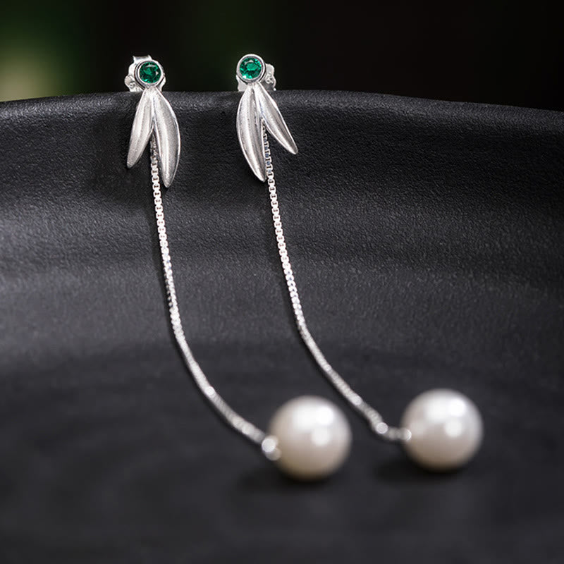 Ohrringe Perle Bambus Silber Smaragd Boho Schmuck spirituell Ohrhänger