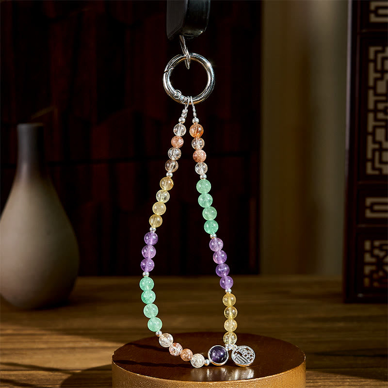 Schlüsselanhänger Fu Super Seven Kristall bunte Perlen Glücksbringer spirituell Feng Shui