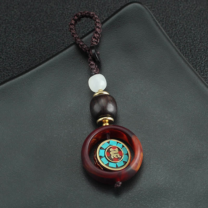 Schlüsselanhänger Ebenholz Kleeblatt Buddha-Auge Achat Ring spirituell Glücksbringer