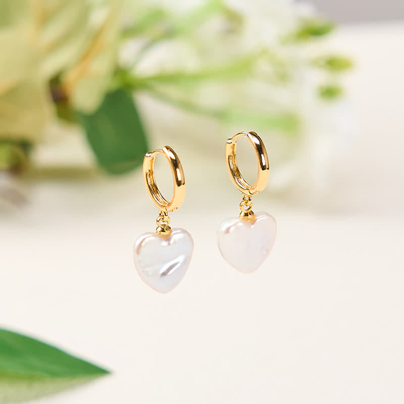 Ohrringe Perle Herz Retro goldene Creolen Boho Schmuck spirituell