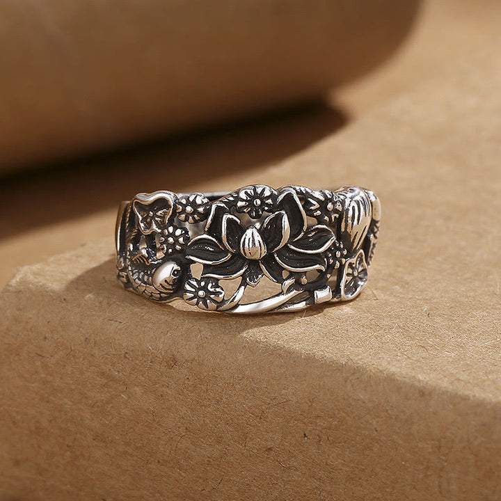 Silber Ring Lotus Koi Fisch Klarheit Blume Spirituell Meditation
