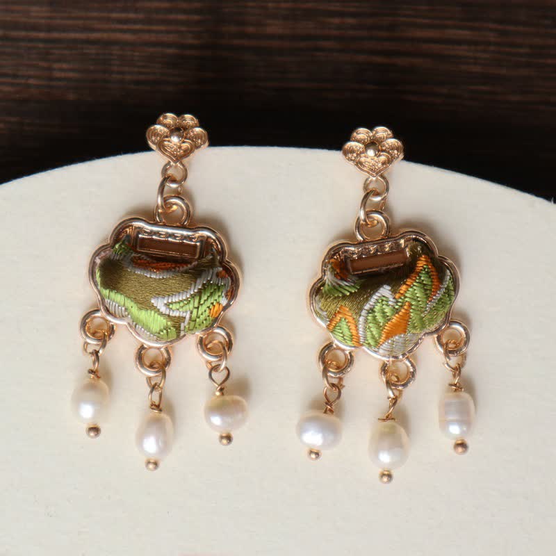 Ohrringe Perle Seide Schutz Frieden Boho Schmuck spirituell Ohrhänger gold