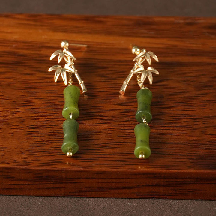 Ohrringe Peridot Bambus Glück Wachstum grüne Edelstein Ohrhänger Gold Schmuck