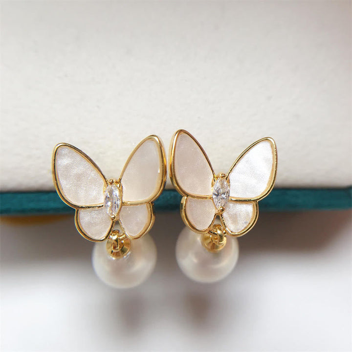 Ohrringe Perle Schmetterling Optimismus gold Perlmutt Boho Schmuck spirituell