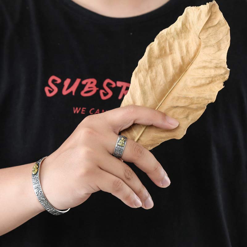 Silber Ring Buddha Sternzeichen Armband Wohlstand Glück Kupfer getragen