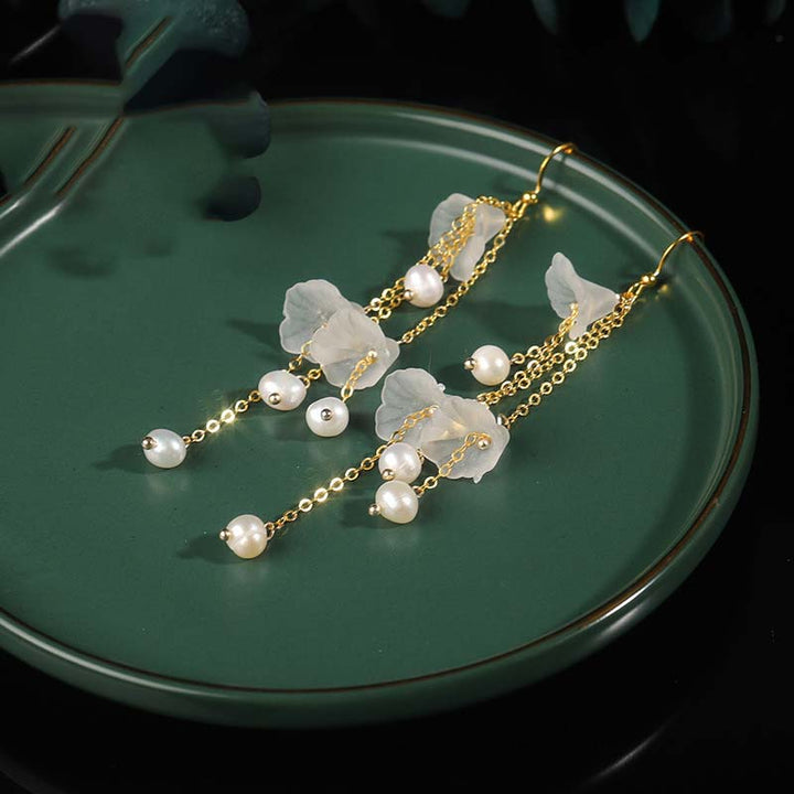 Ohrringe Perlen Blume Glück zarte Ohrhänger Gold Boho Schmuck spirituell