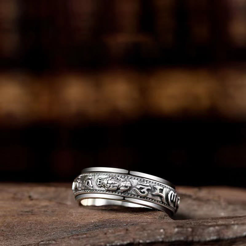 Tibetischer Pixiu Ring Om Mani Symbol für Wohlstand Glück Schutz