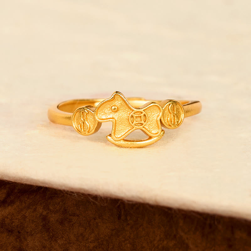 Gold Pixiu Ring Kupfermünze Fengshui Glück Reichtum Damenschmuck