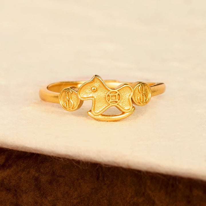 Gold Pixiu Ring Kupfermünze Fengshui Glück Reichtum Damenschmuck