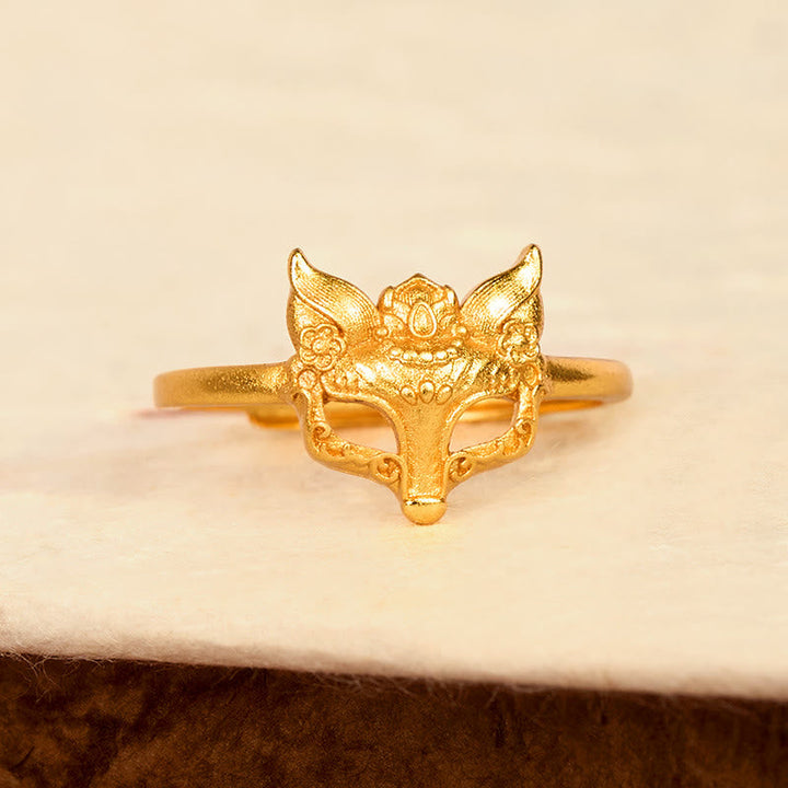 Ring Vergoldetes Messing Fuchsmaske Feng Shui Glück Schutz