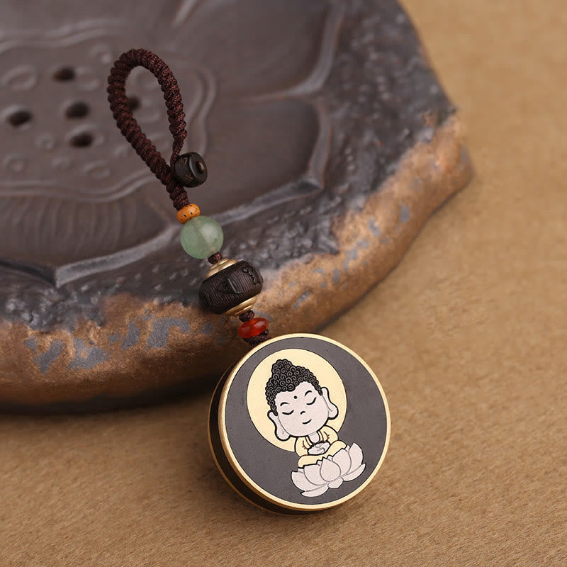 Schlüsselanhänger Buddha Ebenholz – Balance mit Jade Perlen Lotus Glücksbringer