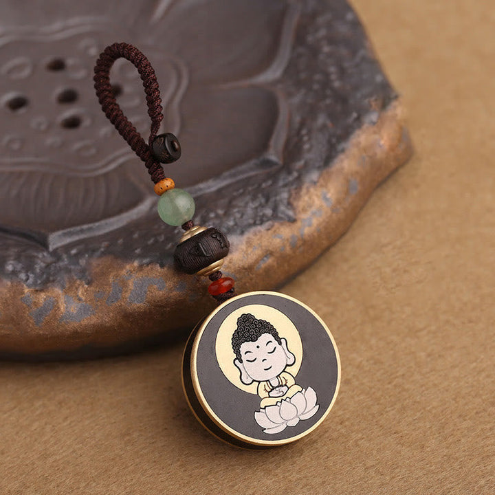 Schlüsselanhänger Buddha Ebenholz – Balance mit Jade Perlen Lotus Glücksbringer