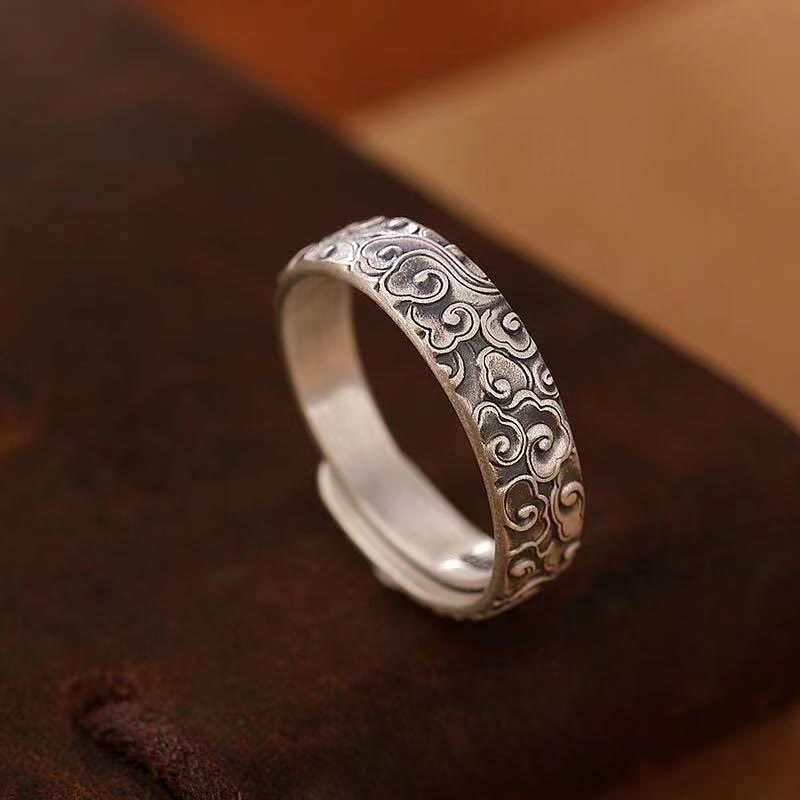 Silber Ring Segenswolke Muster Glück Fengshui Schmuck Fingerring