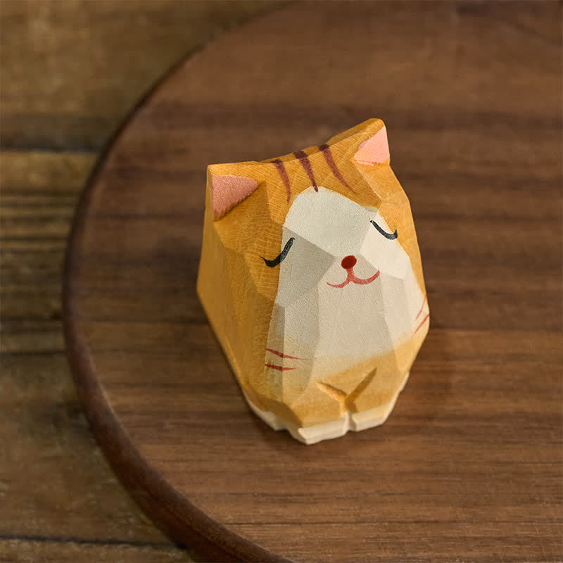 Schlüsselanhänger Katze Lindenholz Handgeschnitzt süß orange Glücksbringer Geschenk