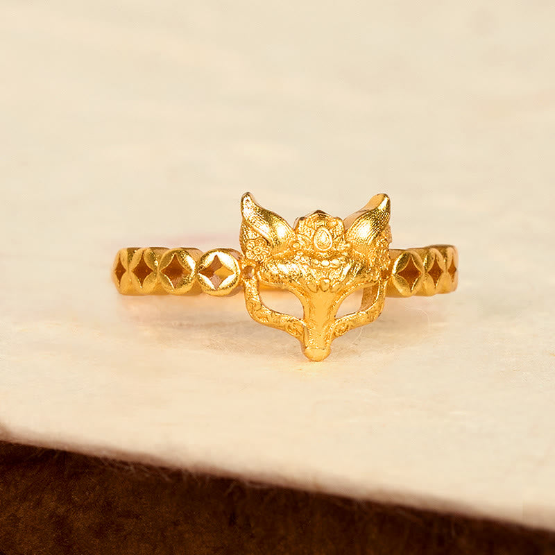 Goldener Ring Fuchs Münze Pixiu Design für Glück Schutz