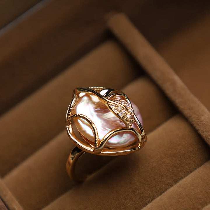 Ring Perle Blüte Kupfer Ornament Glück Wohlstand Fengshui getragen elegant