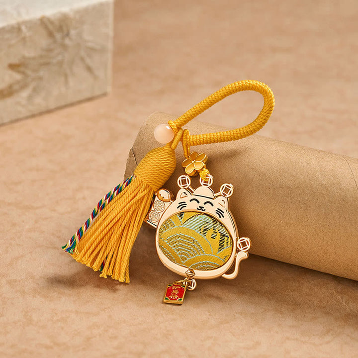 Schlüsselanhänger Glückskatze Quaste Wohlstand Feng Shui Glücksbringer goldene Maneki-neko