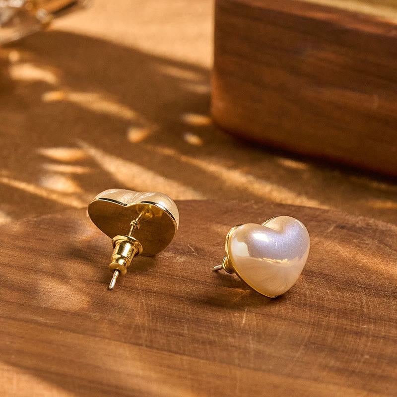 Ohrringe Perlen Herz Retro goldfarben Boho Schmuck Holz spirituell