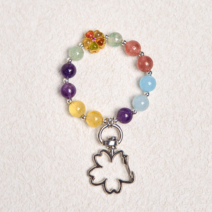 Bunter Schlüsselanhänger Edelstein Blume Regenbogen Perlen spiritueller Glücksbringer