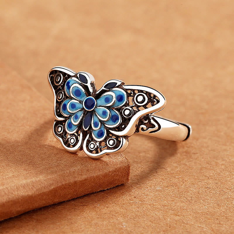 Schmetterling Ring Emaille Blau – Liebe Glück Glücksbringer Fingerring