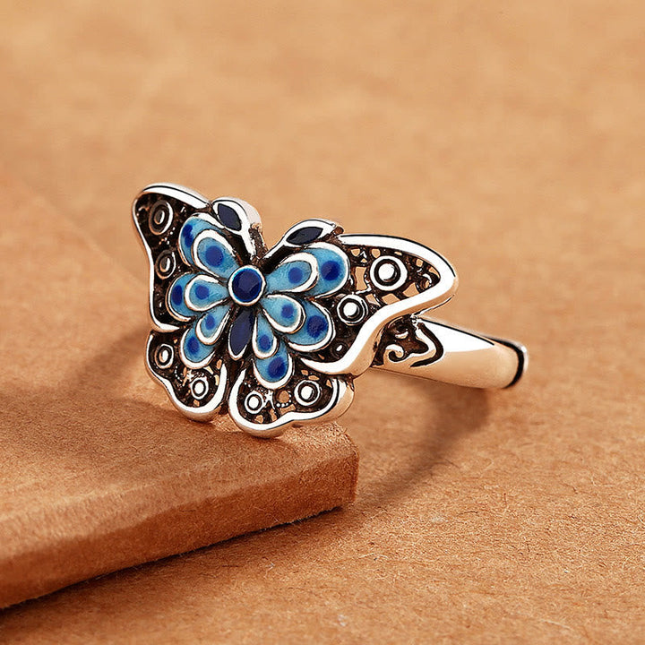 Schmetterling Ring Emaille Blau – Liebe Glück Glücksbringer Fingerring