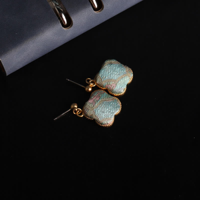 Ohrringe Song-Brokat Blumen türkis gold Boho Schmuck spirituell Ohrhänger