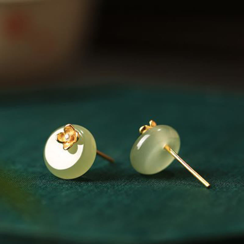 Ohrringe Cyanjade Blume Harmonie Goldakzent zarte Ohrstecker spiritueller Schmuck