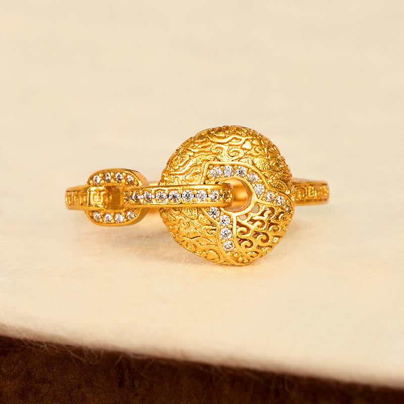 Pixiu Ring Vergoldetes Messing mit Kristallen Fengshui Glück Reichtum