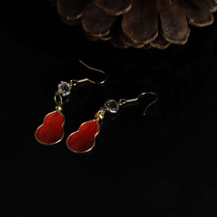Ohrringe Seide Kürbis Glas Segen Glück rot gold spirituell Schmuck