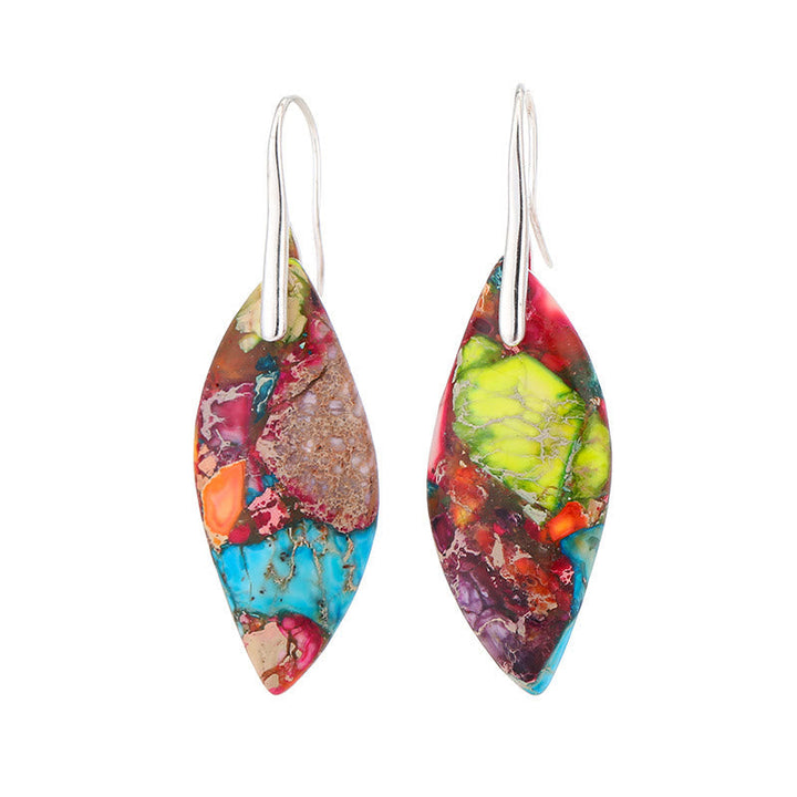 Ohrringe Kaiserstein Blatt Tropfen bunt Silber Boho Schmuck spirituell