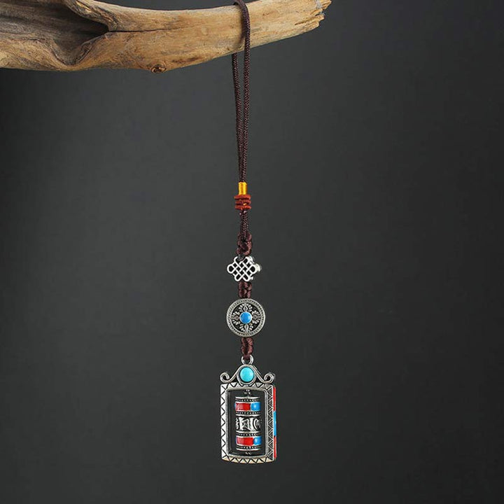 Schlüsselanhänger Om Mani Gebetsmühle Tibet Silber Türkis spirituell Glücksbringer