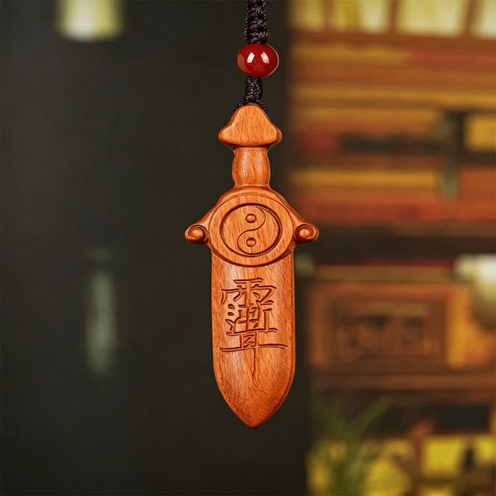 Schlüsselanhänger Jujube-Holz Yin Yang Schwert Feng Shui Schutz Glücksbringer spirituell
