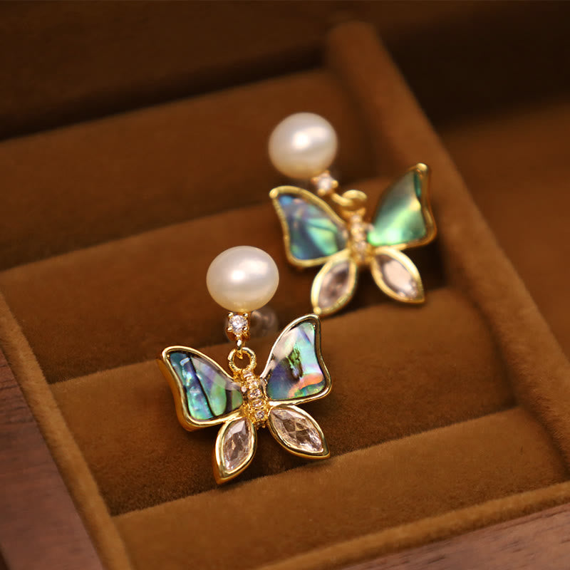 Ohrringe Perle Schmetterling Aufrichtigkeit Abalone Gold Boho Schmuck spirituell