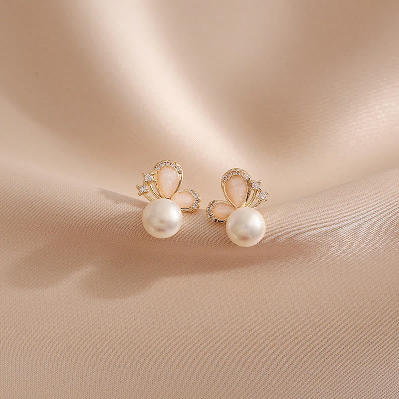 Ohrringe Perle Schmetterling Gold Zirkonia eleganter Schmuck Liebe Freiheit