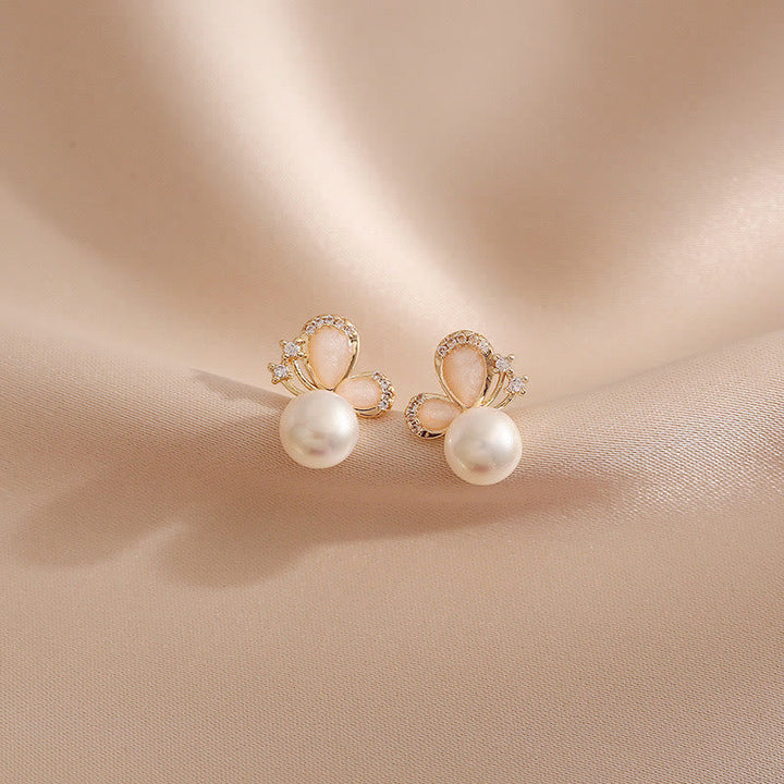 Ohrringe Perle Schmetterling Gold Zirkonia eleganter Schmuck Liebe Freiheit