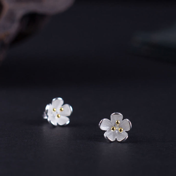 Blüten Ohrringe Sterlingsilber Goldene Staubblätter zarter Boho Schmuck spirituell