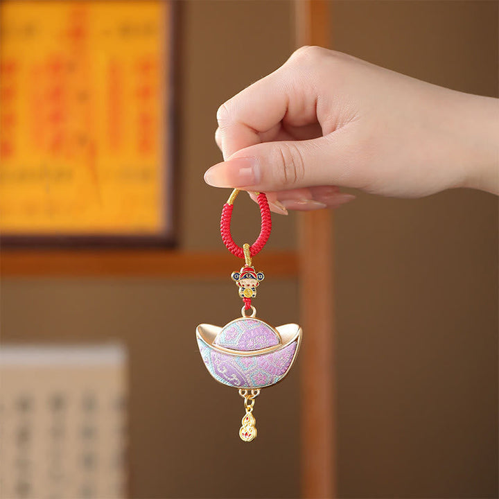Schlüsselanhänger Yuanbao Brokat – Glück Feng Shui Wohlstand spirituell Talisman