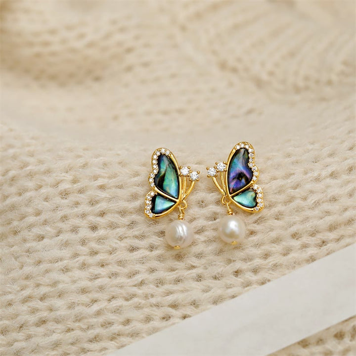 Schmetterling Ohrringe Perle Abalone gold Boho Schmuck Liebe spirituell Ohrhänger