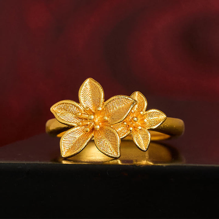 Ring Vergoldetes Kupfermessing mit Lila Blütendesign Eleganz Schmuck