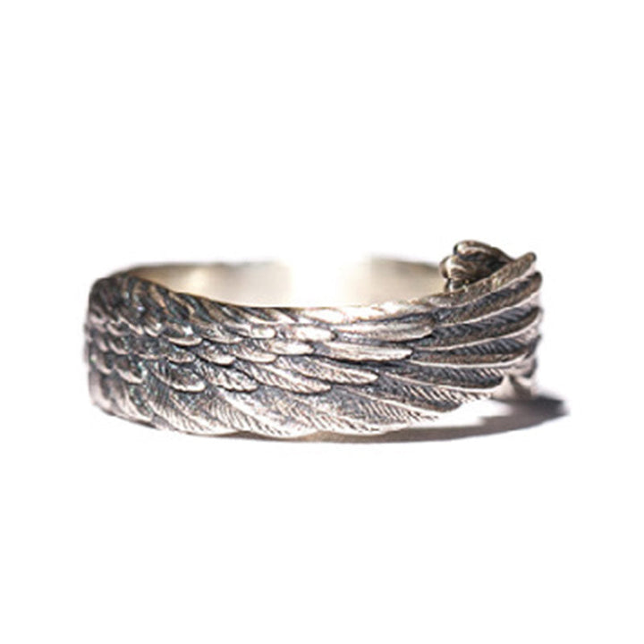 Silberner Flügel Ring Fengshui Edelstein Glück Schutz