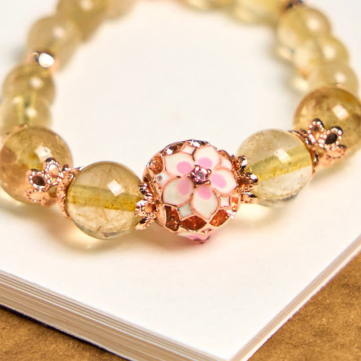 Schlüsselanhänger Rutilquarz Wohlstand Sakura Blüte Roségold Perlen spirituell